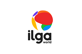 El logotipo de ILGA: una esfera multicolor sobre el texto negro 'ilga world'