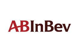 Logo AB InBev - texte 'AB InBev' rouge et marron sur fond blanc