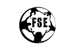 Football Supporters Europe logo - the black silhouette of a circle of people holding hands, in the middle the black text 'FSE'