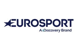Le logo Discovery Eurosport - une étoile bleue suivie du texte bleu `` Eurosport ''